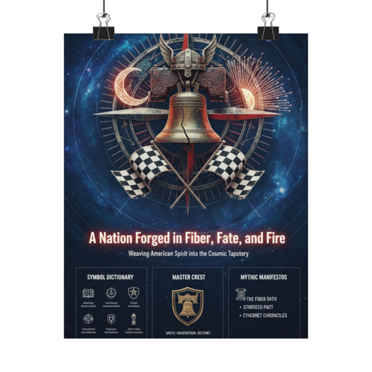 Patriotic Mythic Poster — "A Nation Forged in Fiber, Fate, and Fire" Matte Vertical Print