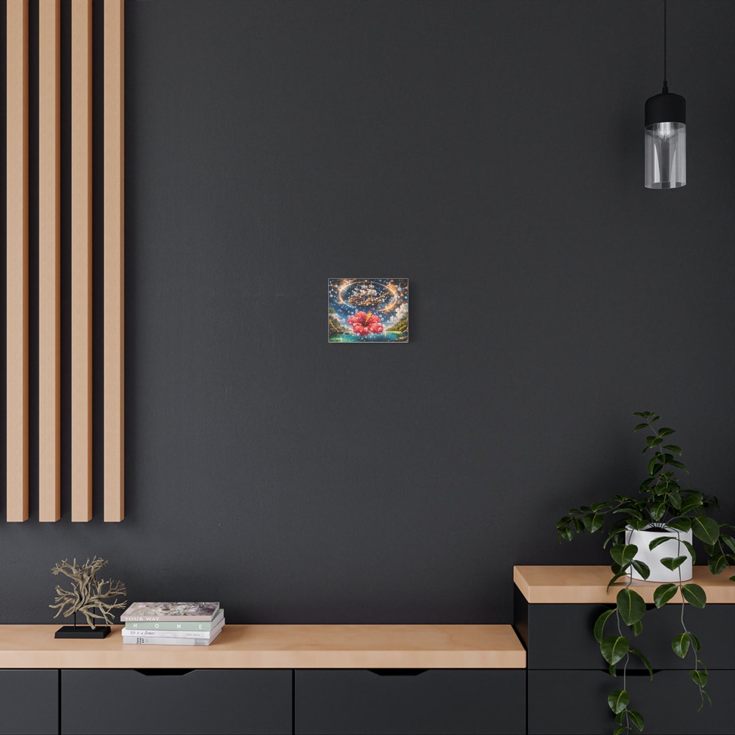 Tropical Fantasy Canvas Wall Art — Hibiscus & Celestial Ship Matte Stretched
