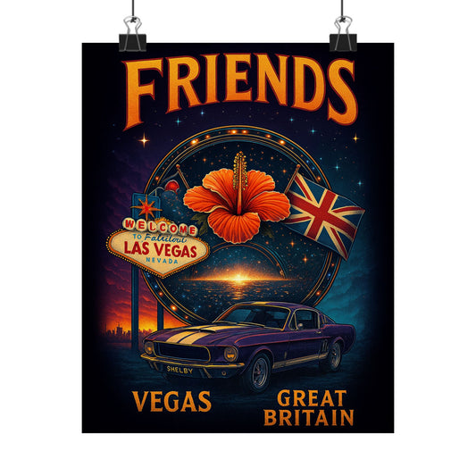 Poster — 'Friends' Vegas to Great Britain Retro Travel Art